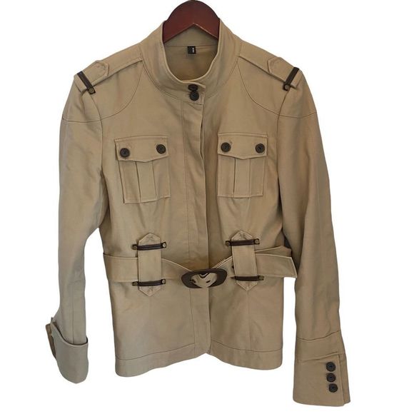 Vero moda beige long sleeve button up with belt jacket size 42 - Picture 1 of 15